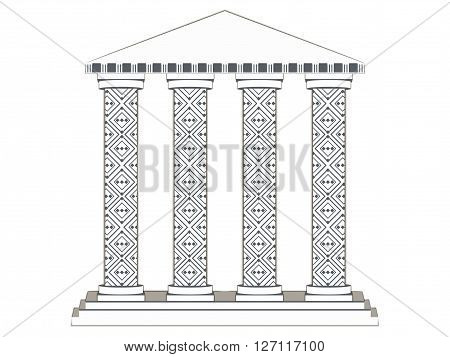 Building With Columns. Paper Building. Column. Doric, Roman Style. Vector Illustration.