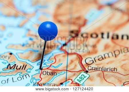 Oban pinned on a map of Scotland