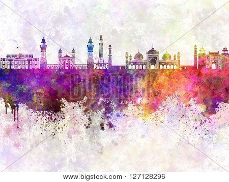 Lahore skyline in artistic abstract watercolor background