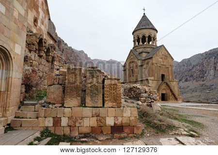 Ancient monastery Noravank in the mountains in Amaghu valley, Armenia. Was founded in 1205. 