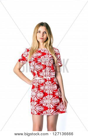 girl in a dress on a white background
