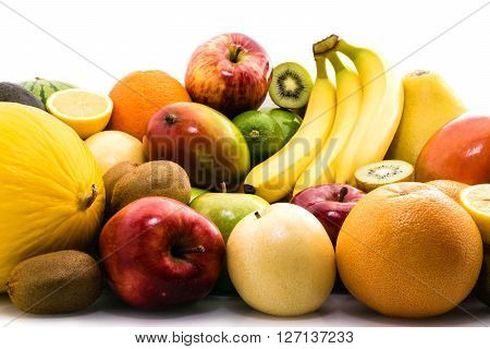 Mix fruits isolated on white background, raw food