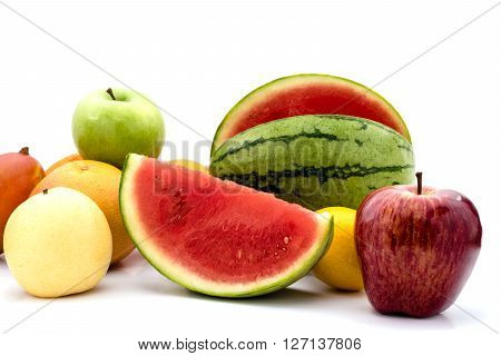 Mix fruits isolated on white background, raw food