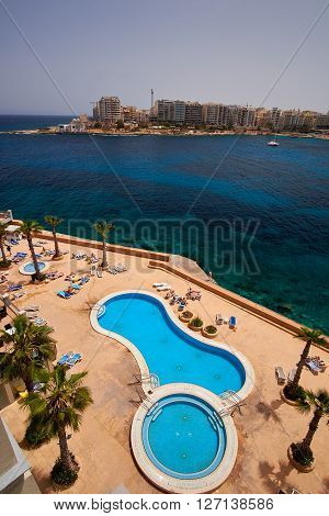 MALTA, APRIL 13, 2016. Aerial View on Saint Julien Bay