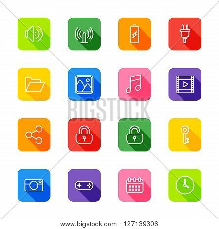 white line web icon set on colorful rounded rectangle with shadow for web design user interface (UI) infographic and mobile application (apps)