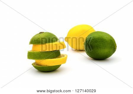Sliced lemon and lime isolated on white background