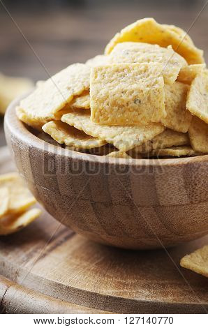 Traditional Mexican Mais Chips On The Wooden Table
