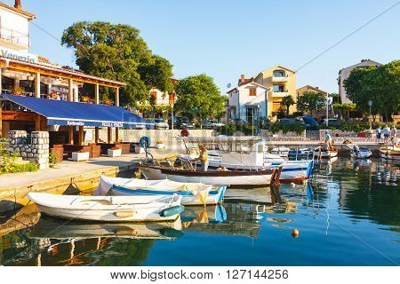 Porat Croatia 09 JULY 2010: Morning view on sailboat harbor in Rovinj with many moored boats and yachts Croatia