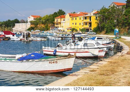 Porat Croatia 09 JULY 2010: Morning view on sailboat harbor in Rovinj with many moored boats and yachts Croatia