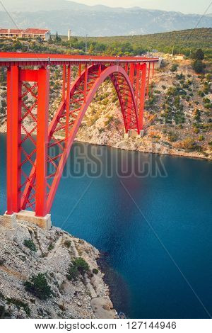 Maslenica Strait and beautiful sunset in Croatia