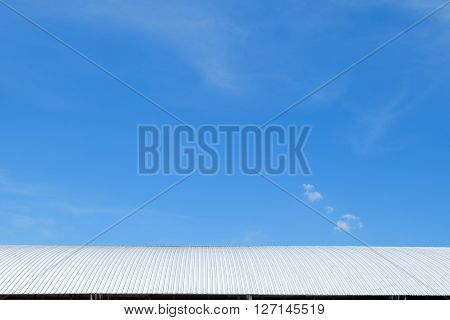 Roof Of Metal Sheet Building With Clear Blue Sky Background
