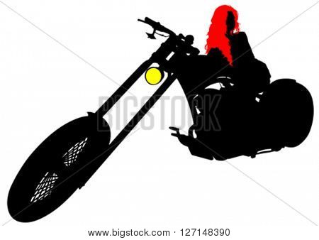 Silhouettes of motorcycl and baeuty women on white background