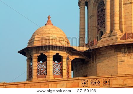 Architectural detail of the Rashtrapati Bhavan - president estate - Delhi, India 