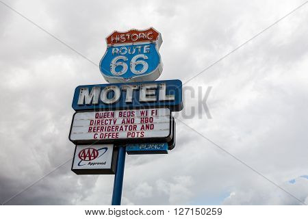 SELIGMAN ARIZONA - SEPTEMBER 6: Views of the route 66 decorations in the city of Seligman in Arizona on September 6 2015. Seligman is a small city along the historic route 66 now it is Freeway 40.