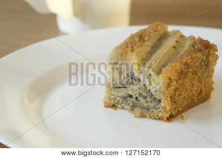 delicius Slice of banana cake on plate