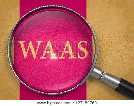 WAAS - Workspace as a Service - through Loupe on Old Paper with Lilac Vertical Line Background. 3D Render.