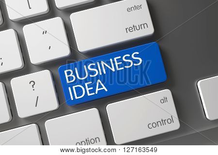 Keyboard with Blue Button - Business Idea. Key Business Idea on Modern Laptop Keyboard. Business Idea Concept: Metallic Keyboard with Business Idea, Selected Focus on Blue Enter Keypad. 3D Render.