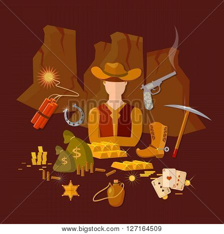 Wild west cowboy set cowboy hat vector illustration