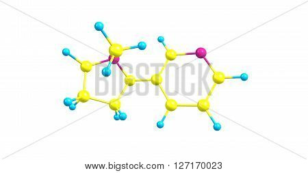 Nicotine is a potent parasympathomimetic alkaloid found in the nightshade family of plants and is a stimulant drug. 3d illustration.