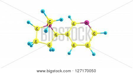 Nicotine is a potent parasympathomimetic alkaloid found in the nightshade family of plants and is a stimulant drug. 3d illustration.