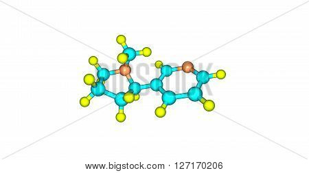 Nicotine is a potent parasympathomimetic alkaloid found in the nightshade family of plants and is a stimulant drug. 3d illustration.