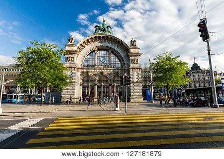 Lucerne, Switzerland - August 2: Views Of The Famous Old Railway Station Gate In Lucerne On August 2