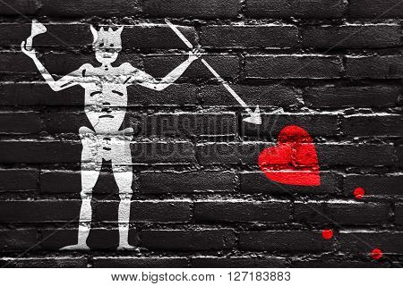 Blackbeard Pirate Flag, Painted On Brick Wall