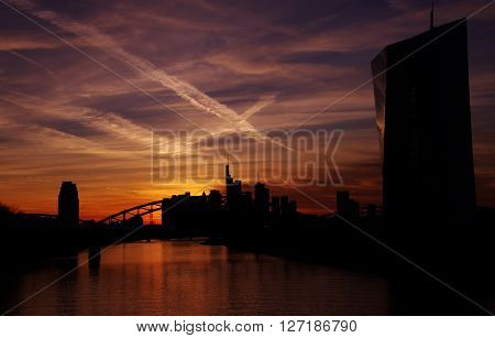 View of Frankfurt am Main at sunset
