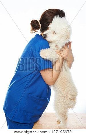 Nurse Hugging Dog
