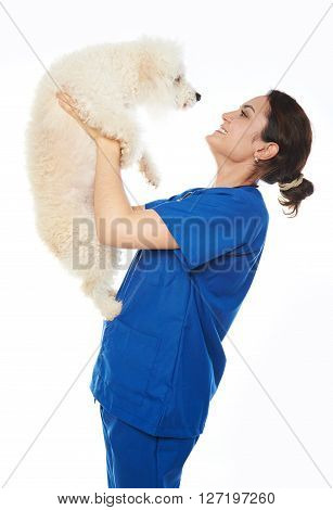 Smiling Veterinar Hold Dog