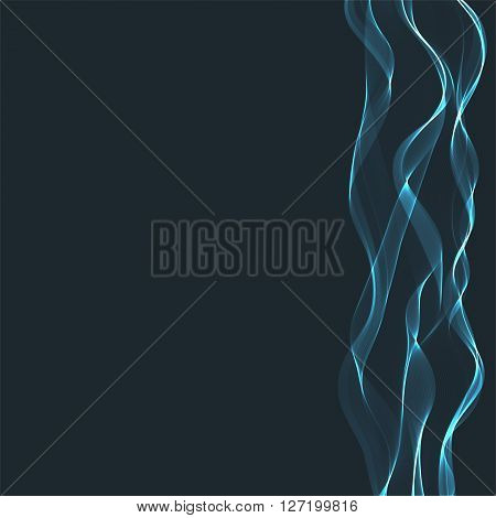 Blue wavy shiny ribbon on a dark background