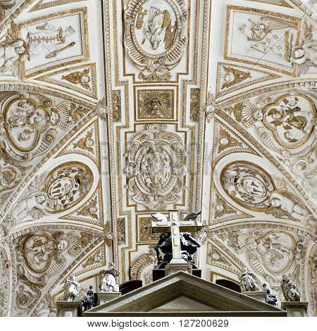 CORDOBA, SPAIN - September 10, 2015: Detail of the transept ceiling of the Cathedral of Cordoba on September 10, 2015 in Cordoba, Spain