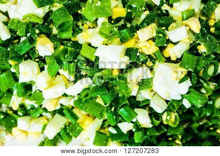 Chopped Onion And Boiled Eggs.