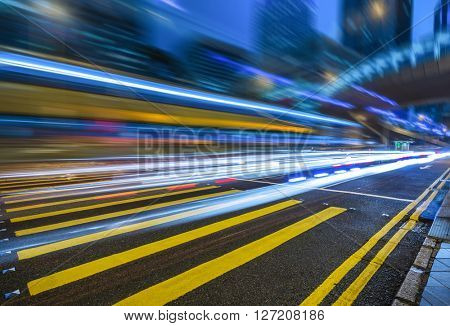 car trails on the high street,hongkong china.