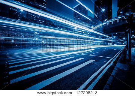 car trails on the high street,hongkong china.