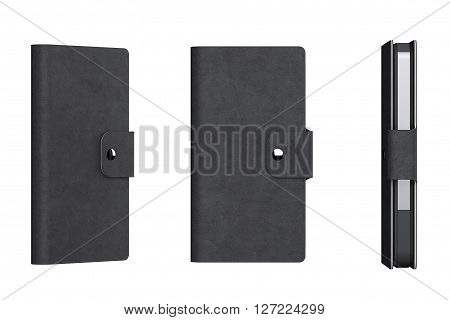 Black Leather Mobile Phone Case on a white background. 3d Rendering