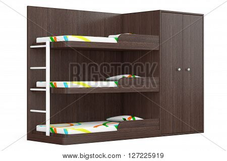 Wooden Bunk Bed on a white background. 3d Rendering