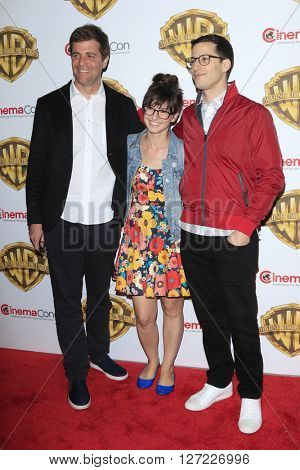 LAS VEGAS - APR 12:  Nicholas Stoller, Katie Crown, Andy Samberg at the Warner Bros. Pictures Presentation at CinemaCon at the Caesars Palace on April 12, 2016 in Las Vegas, CA
