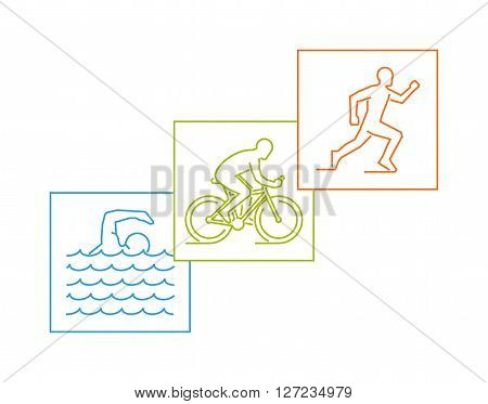 Cool vector symbol for triathlon. Outline figure triathlete. Stylish logo for triathlon on white background.