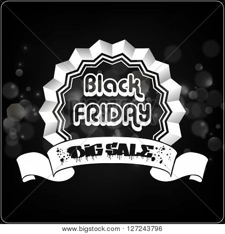 Illustration of Black Friday typography label with ribbons