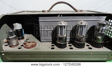 Vintage green tube Valve Amplifier. old electronic