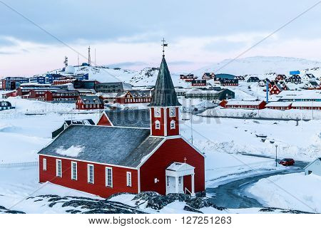 Annaassisitta Oqaluffia church of our Saviour in Historical center of Nuuk