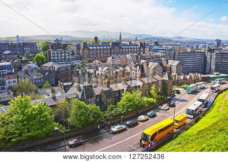 View to the Old Town of Edinburgh in Scotland. Edinburgh is the capital of Scotland in the United Kingdom.
