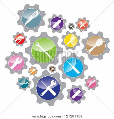 Object tool and Wrench with Screwdriver symbol design. Tool icon design.