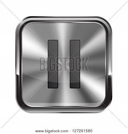 Metal button. With chrome frame. Pause icon. Vector illustration isolated on white background