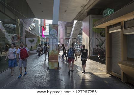 BANGKOK THAILAND - APR 10 : unidentified tourist walk in front of Digital Gateway in Siam Square on april 10 2016 thailand. Siam square is famous shopping place of Bangkok