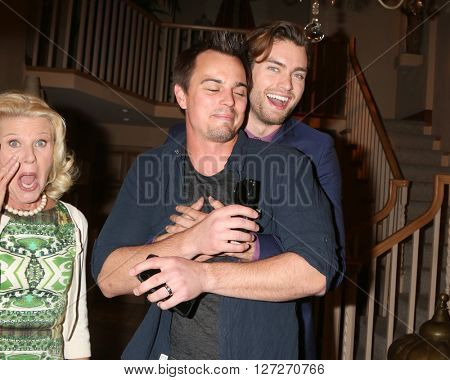 LOS ANGELES - APR 25:  Photobombing Alley Mills, Darin Brooks, Pierson Fode at the Bold and Beautiful Emmy Nominees Celebration at the CBS Television City on April 25, 2016 in Los Angeles, CA