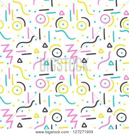 Memphis pattern design. Seamless vector print in 80s style. Doodle absctract geometric illustration.