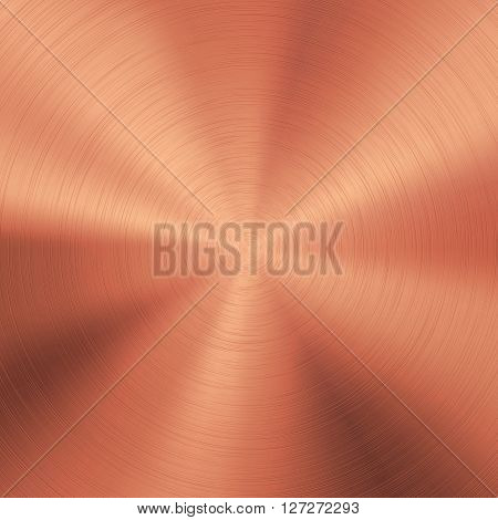 Bronze abstract technology background with polished, brushed circular metal texture, chrome, silver, steel, copper, rust for design concepts, web, posters and prints. Vector illustration.