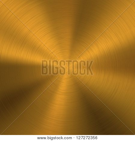 Gold abstract technology background with polished, brushed circular metal texture, chrome, silver, steel, aluminum for design concepts, web, posters and prints. Vector illustration.